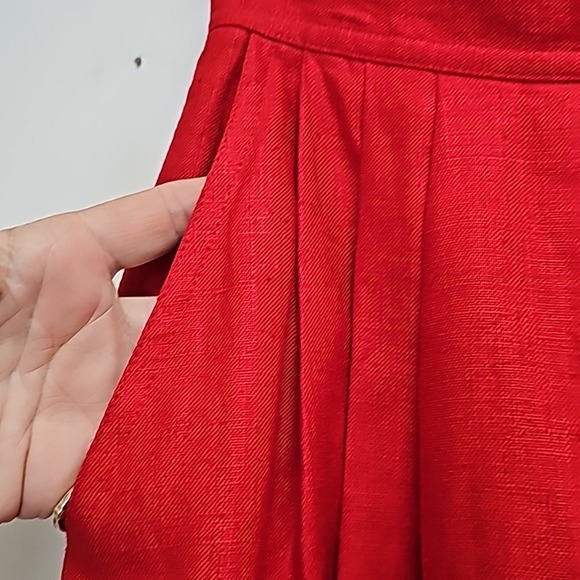 Elliot Lauren Vintage 100% Linen Midi Skirt Red Side Zip & Button Size 10 (NWT) - Picture 3 of 9